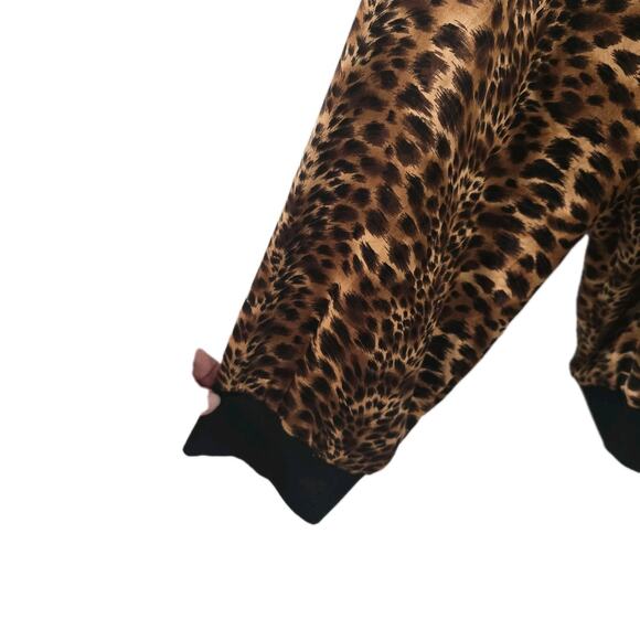 Women’s Leopard Print Bomber Jacket Zip Up Animal Print Coat Size 3XL Silk - Picture 4 of 12